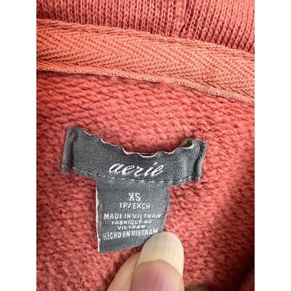 Aerie Pullover Hoodie XS Tall Peach Raglan Sleeve Fleece Sweatshirt - Picture 3 of 8